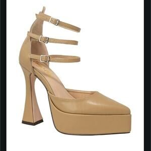 Chase and Chloe Eloise Platform Heels Womens 9 Pointed Toe Witchy Neutral Strap